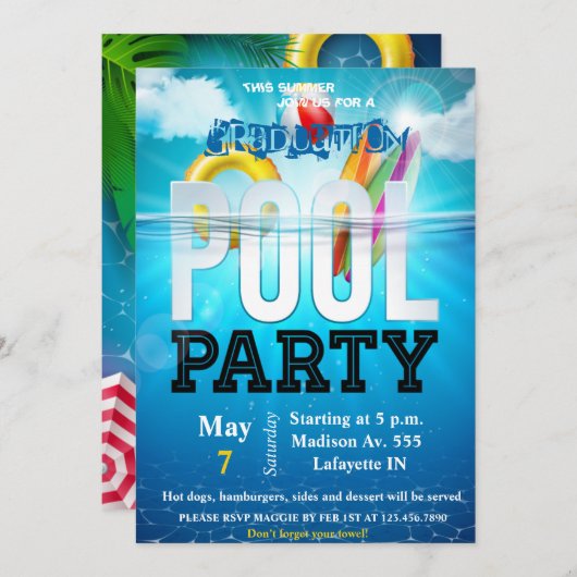 Pool-Party Einladung (Vorne/Hinten)