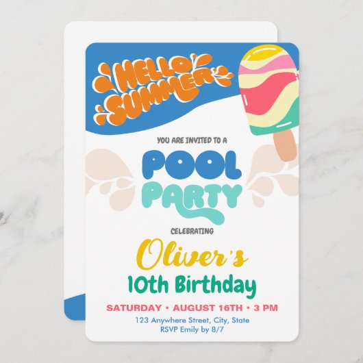 Pool-Party Einladung (Vorne/Hinten)