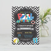 Pool Party Einladung Black Splish Splash Boy (Stehend Vorderseite)