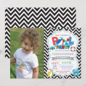 Pool Party Einladung Black Splish Splash Boy (Vorne/Hinten)