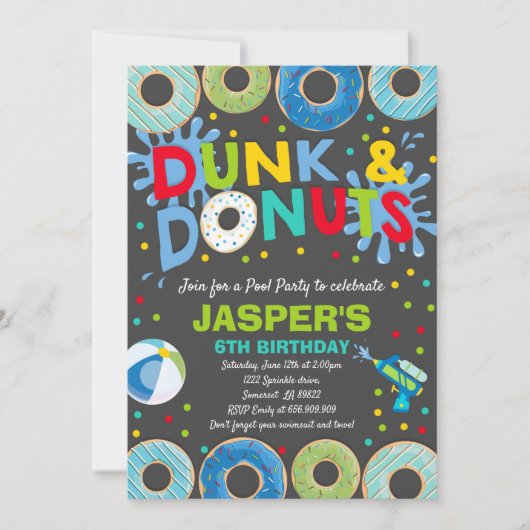 Pool Party Einladung Dunk und Donuts Pool Party (Vorderseite)