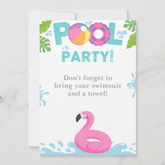 Pool-Party Einladung | Flamingo Pool Party (Rückseite)