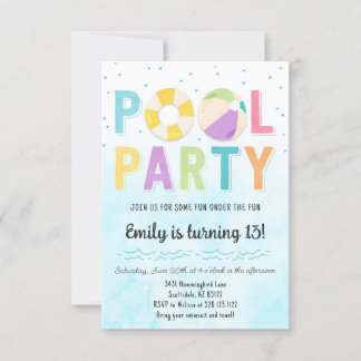 Pool-Party Einladung für Geburtstag und Veranstalt