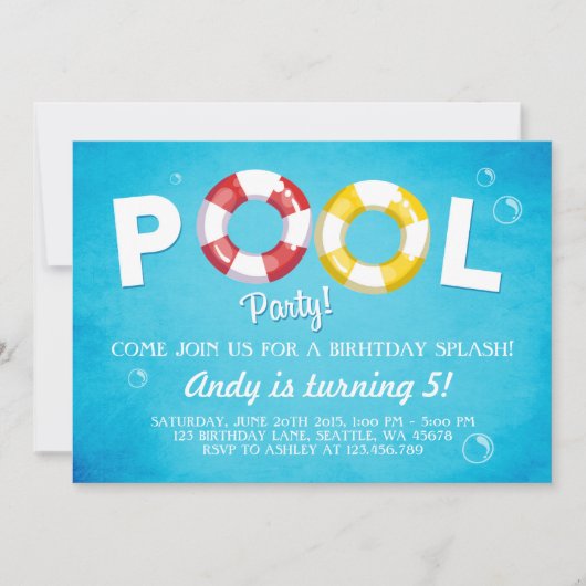 Pool Party Einladung Geburtstagseinladung Sommer (Vorderseite)