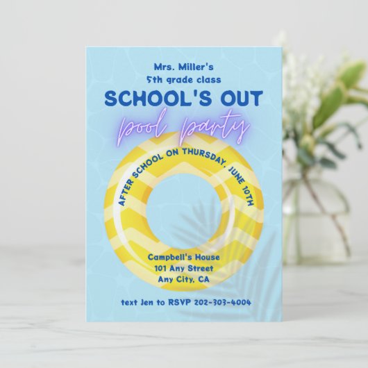 Pool-Party Einladung | Gelbfloat (Stehend Vorderseite)
