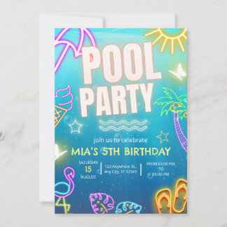 Pool Party Einladung, glänzender Neon Tropical Geb Einladung