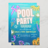 Pool Party Einladung, glänzender Neon Tropical Geb Einladung (Vorne/Hinten)