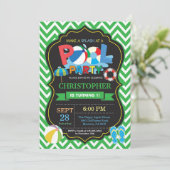 Pool Party Einladung Green Splish Splash Boy (Stehend Vorderseite)