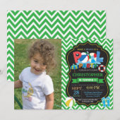 Pool Party Einladung Green Splish Splash Boy (Vorne/Hinten)