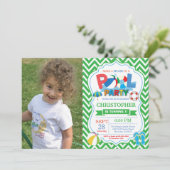 Pool Party Einladung Green Splish Splash Boy (Stehend Vorderseite)
