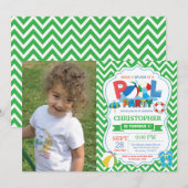 Pool Party Einladung Green Splish Splash Boy (Vorne/Hinten)