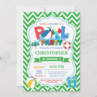 Pool Party Einladung Green Splish Splash Boy