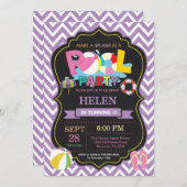 Pool Party Einladung Lila Splash Girl (Vorne/Hinten)