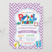 Pool Party Einladung Lila Splish Splash Boy (Vorne/Hinten)