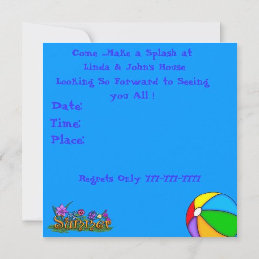 Pool-Party Einladung mit Cocktails, Sunglass (Rückseite)