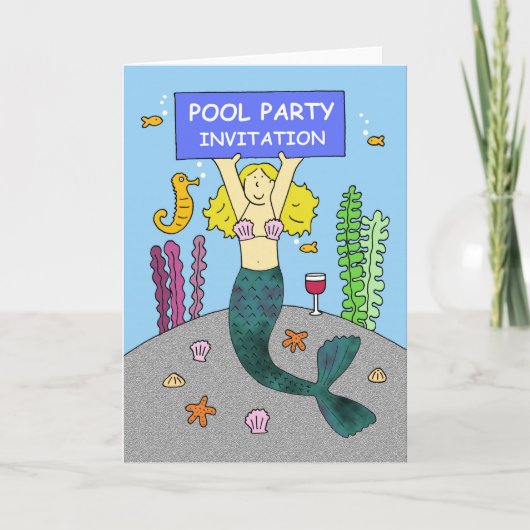 Pool Party Einladung Niedlich Mermaid (Vorderseite)