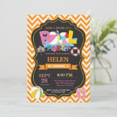 Pool Party Einladung Orange Splash Girl (Stehend Vorderseite)