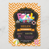 Pool Party Einladung Orange Splash Girl (Vorne/Hinten)
