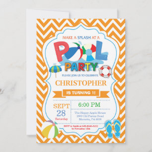 Pool Party Einladung Orange Splish Splash Boy