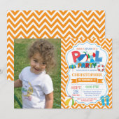 Pool Party Einladung Orange Splish Splash Boy (Vorne/Hinten)