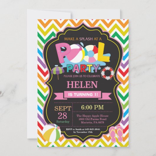 Pool Party Einladung Sommer Splish Splash Girl (Vorderseite)