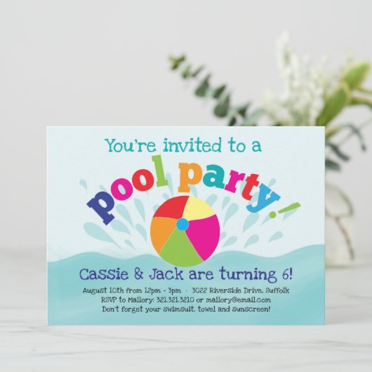 Pool-Party Einladung - Sommerpause (Stehend Vorderseite)