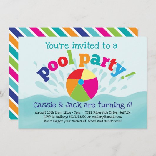 Pool-Party Einladung - Sommerpause (Vorne/Hinten)