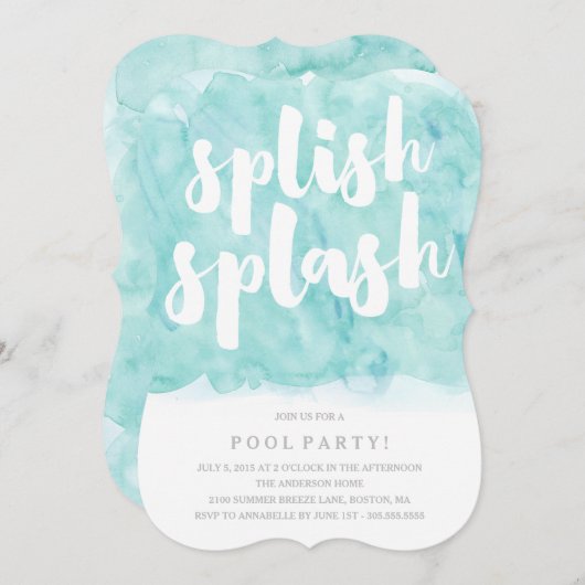 Pool-Party Einladung Splish Spritzen-| (Vorne/Hinten)
