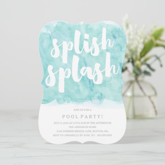 Pool-Party Einladung Splish Spritzen-| (Stehend Vorderseite)