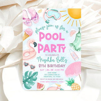Pool Party Einladung, Summer Girl Geburtstagsparty Einladung