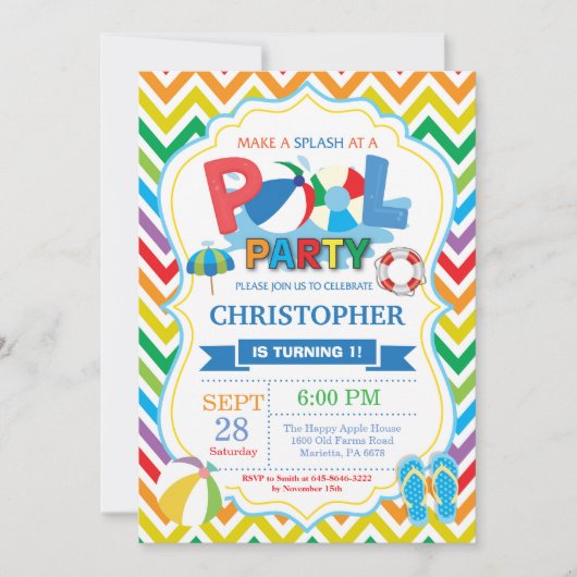 Pool Party Einladung Summer Splish Splash Boy (Vorderseite)