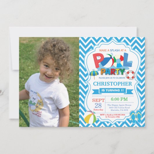 Pool Party Einladung Summer Splish Splash Boy (Vorderseite)