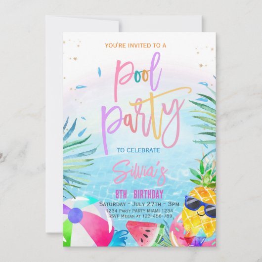 Pool Party Einladung Tropisches Party Pool Party (Vorderseite)