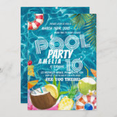 Pool-Party | Einladung zur Tropischen Geburtstagsp (Vorne/Hinten)