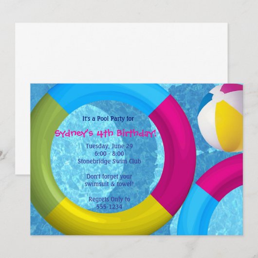 Pool-Party Einladungen (Vorne/Hinten)