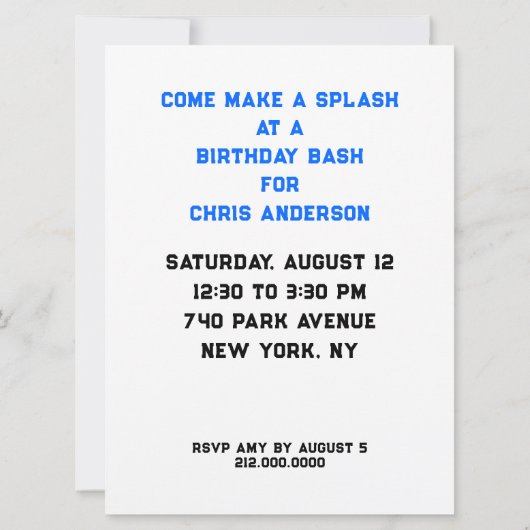 Pool-Party Einladungen (Rückseite)