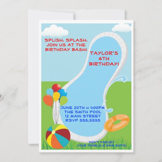 Pool-Party Einladungen (Vorderseite)