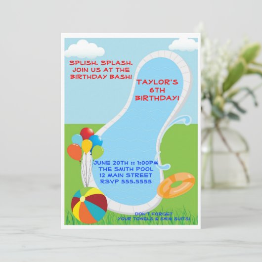Pool-Party Einladungen (Stehend Vorderseite)