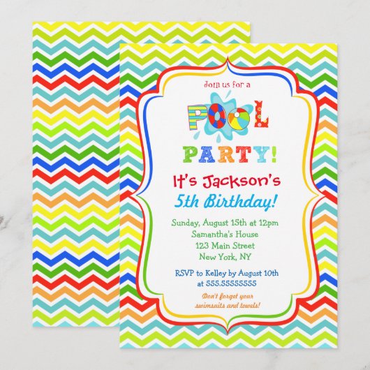 Pool-Party Einladungen (Vorne/Hinten)