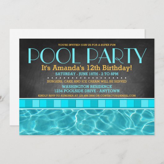 Pool-Party Einladungen (Vorne/Hinten)