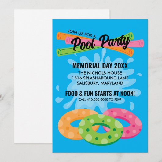 Pool-Party Einladungen (Vorne/Hinten)