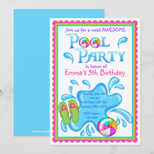 Pool-Party Einladungen (Vorne/Hinten)