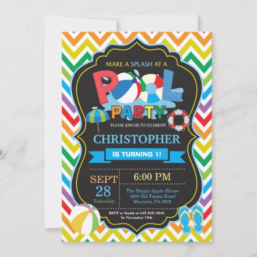 Pool-Party Einladungs-Sommer Splish Spritzen-Junge Einladung (Vorderseite)