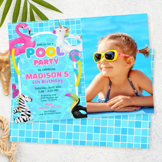 Pool Party Flamingo Einhorn Schwimmkörper Foto Geb Einladung