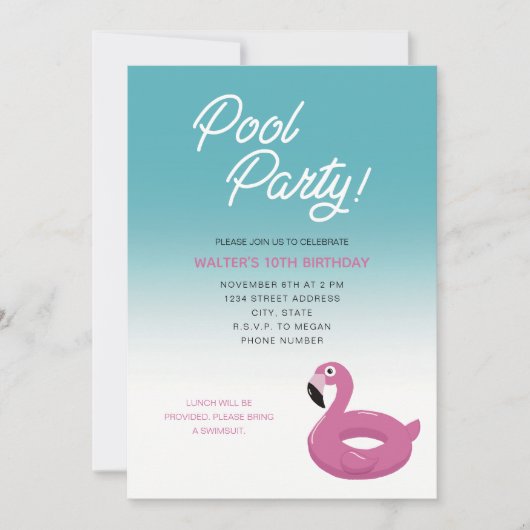 Pool Party Flamingo Einladung (Vorderseite)