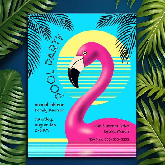 Pool Party Flamingo Float Retro Sommer tropisch Einladungspostkarte