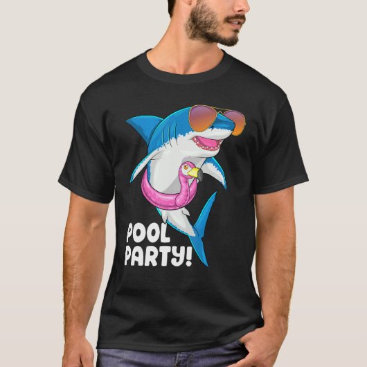 Pool Party Flamingo Float Sommerferien Hai S T-Shirt (Vorderseite)