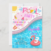 Pool Party Flamingo Geburtstag Einladung (Vorderseite)