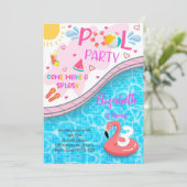 Pool Party Flamingo Geburtstag Einladung (Stehend Vorderseite)