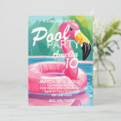 Pool Party Flamingo Girl 10. Geburtstag Einladung (Stehend Vorderseite)
